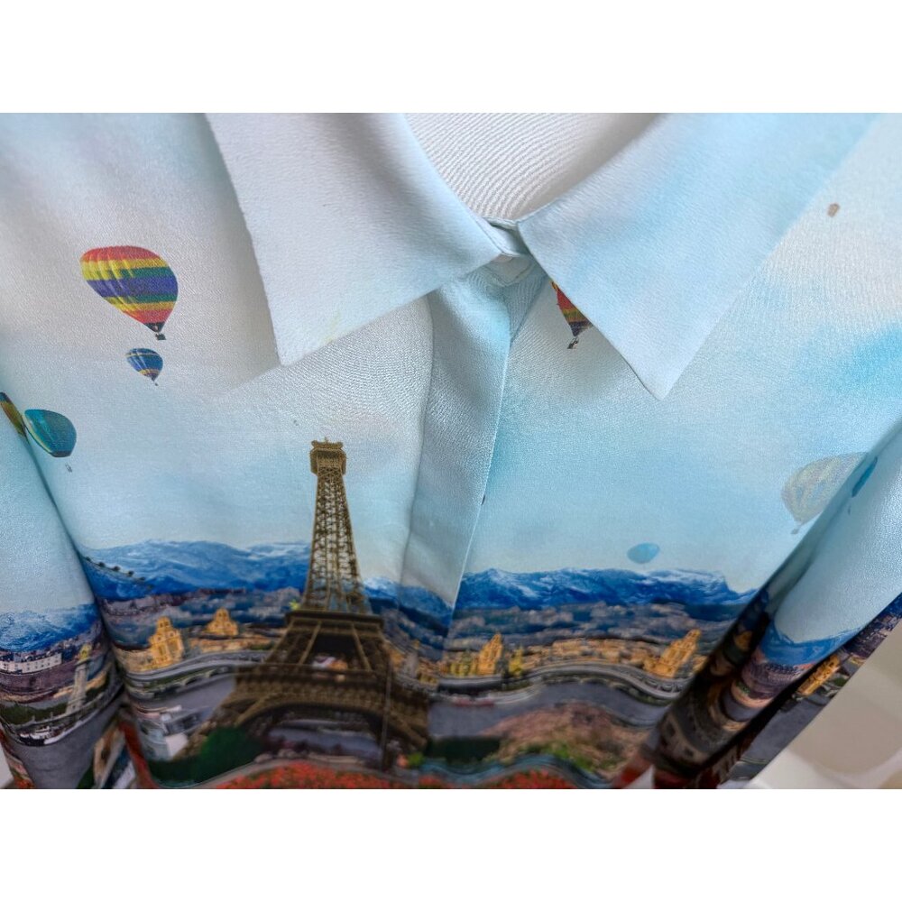 Alice + Olivia Willa Eiffel Tower Emily in Paris Shirt Blouse Silk Floral XS - Picture 8 of 16